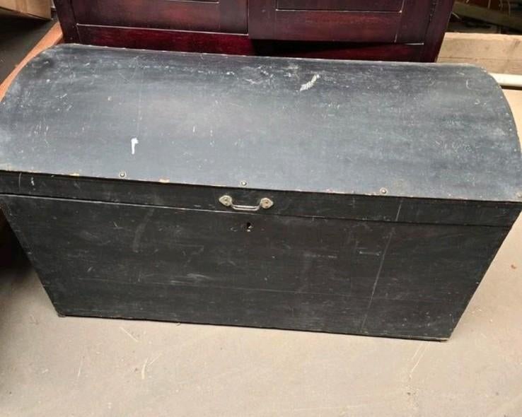 Opbergkist koffer dekenkoffer hout zwart kist box, Ophalen, Gebruikt