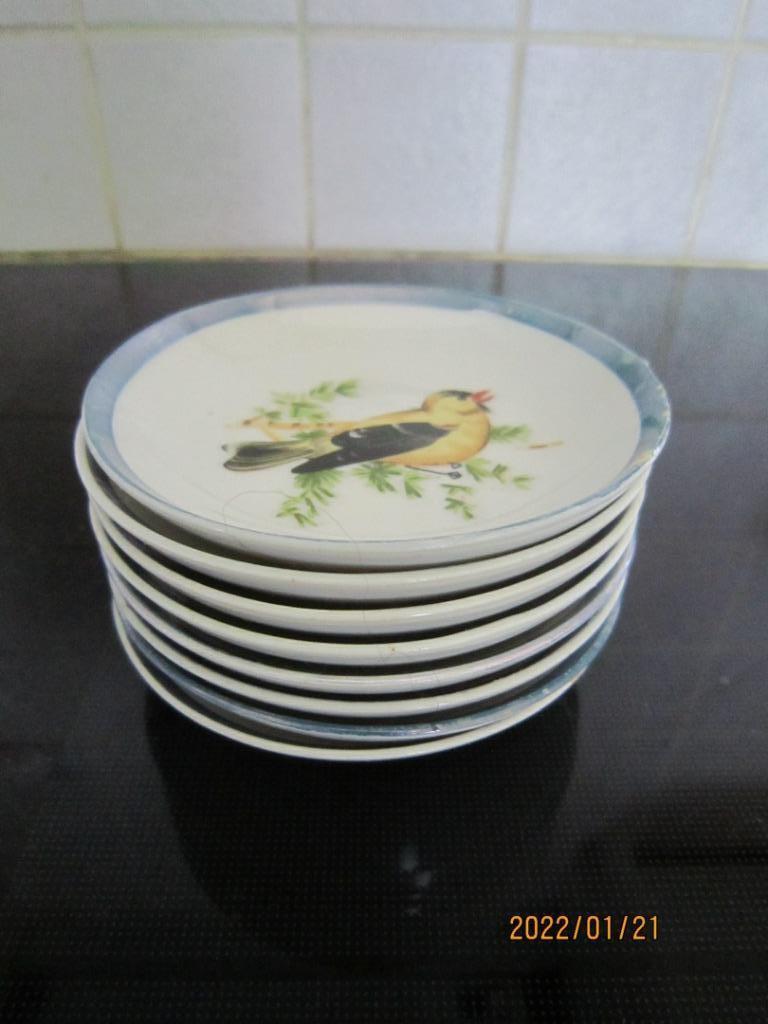 Sous-verres en porcelaine "oiseaux" vintage, Envoi, Utilisé