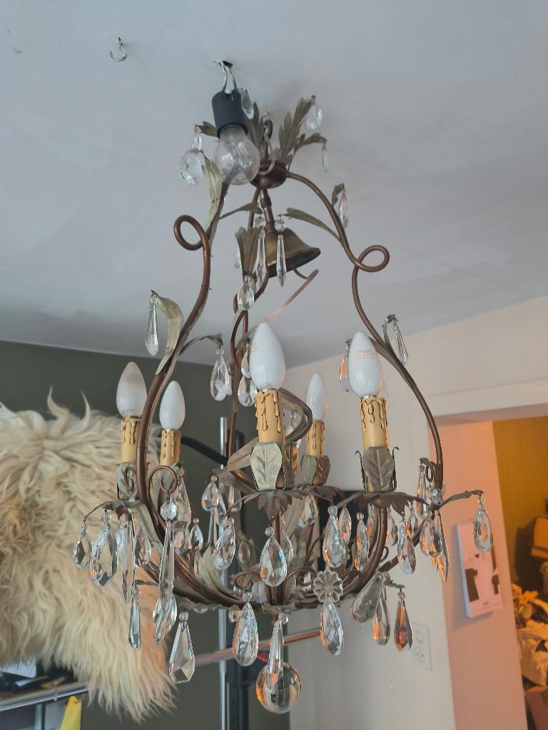 Kristallen kroonluchter, Huis en Inrichting, Lampen | Kroonluchters, Ophalen, Gebruikt, Antiek