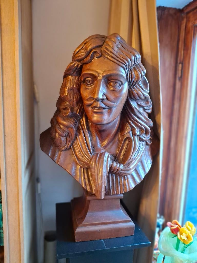 Zeer zwaar groot volhouten beeld moliere, Ophalen, Modern, Beeld