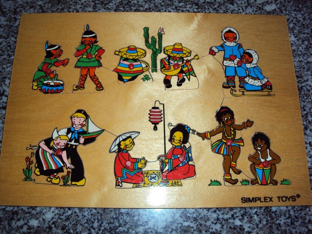 Simplex Toys, oude retro houten puzzel "culturen",, Kinderen en Baby's, Ophalen of Verzenden, Gebruikt