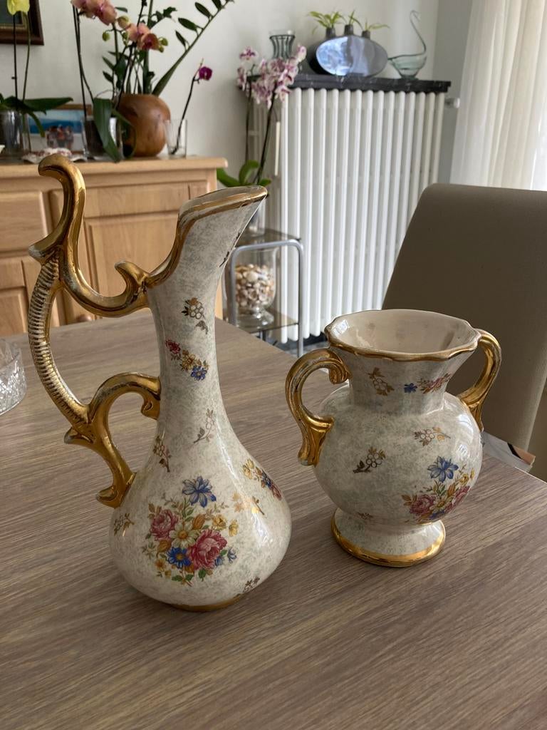 Cruche et vase peints à la main, Belgique, Hubert Bequet,, Enlèvement ou Envoi