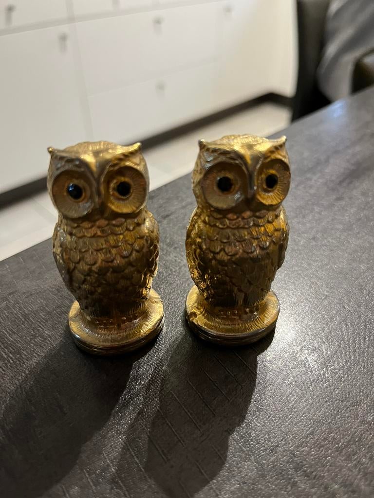 Peper en zoutvatje uilen in bladgoud, Ophalen of Verzenden, Gebruikt