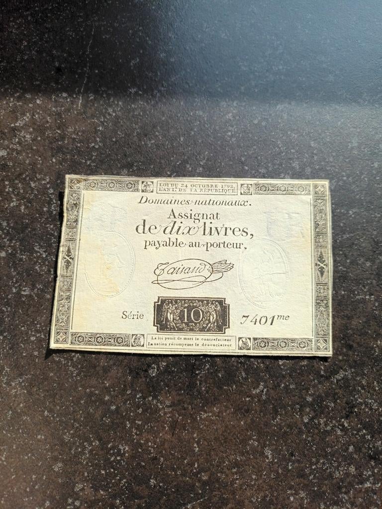 Tres Très Belle assignation 10 Livres 1792 ! ! ! (Francia), Enlèvement ou Envoi, Billets en vrac