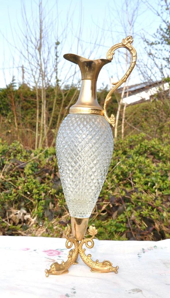 carafe aiguière verre et metal doré, Enlèvement ou Envoi