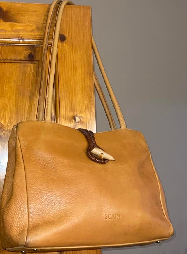 Camel kleur lederen handtas Scapa 29 cm x 24 cm, Verzenden, Gebruikt, Handtas