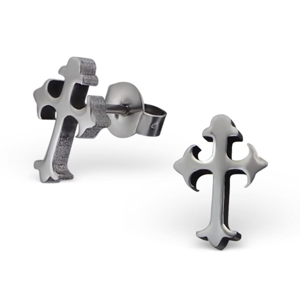 Boucles d'oreilles forme croix en acier - 11 x 8 mm, Enlèvement ou Envoi, Autres matériaux, Argent, Neuf