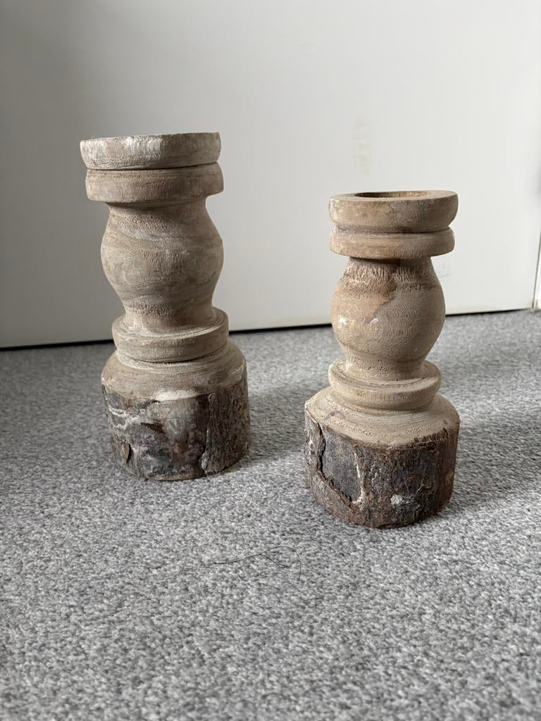 2 houten kandelaars, Ophalen, Zo goed als nieuw, Hout