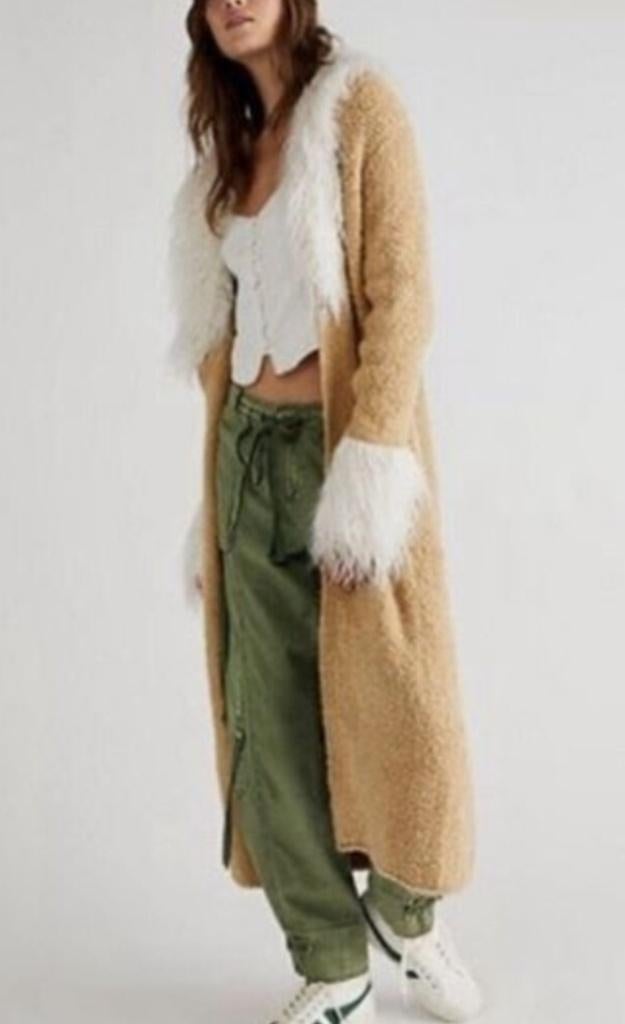 Lange beige wollen vest cardigan met imitatiebont, Maat 38/40 (M), Milestone, Beige, Nieuw