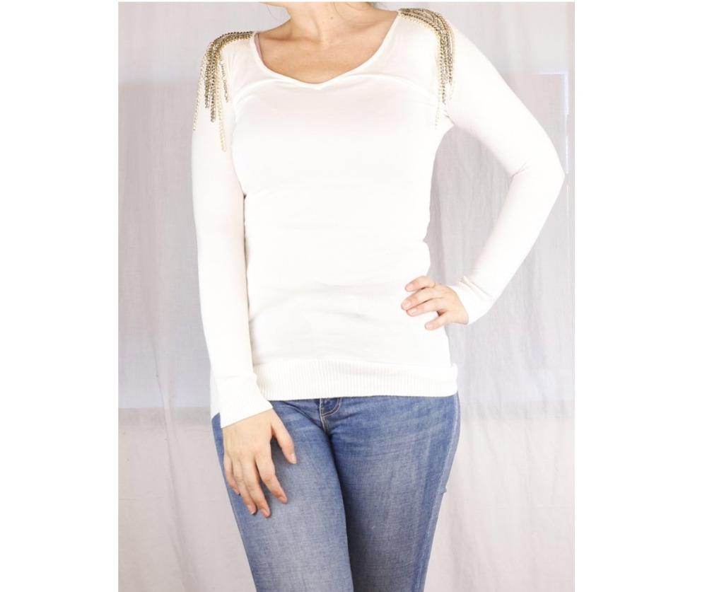 Witte trui met kettingen van Moggy's - Maat Medium, Kleding | Dames, Verzenden, Wit