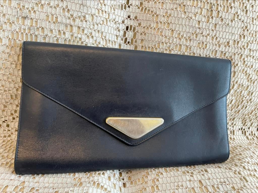 DELVAUX grote marineblauwe leren etui, Handtassen en Accessoires, Tassen | Damestassen, Ophalen of Verzenden, Blauw