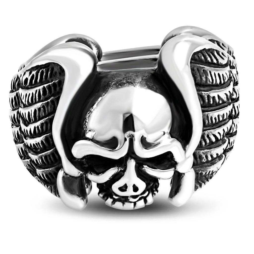 Skull & wings biker ring in chirurgisch staal, Ophalen of Verzenden, Nieuw, IJzer of Staal, Dame of Heer