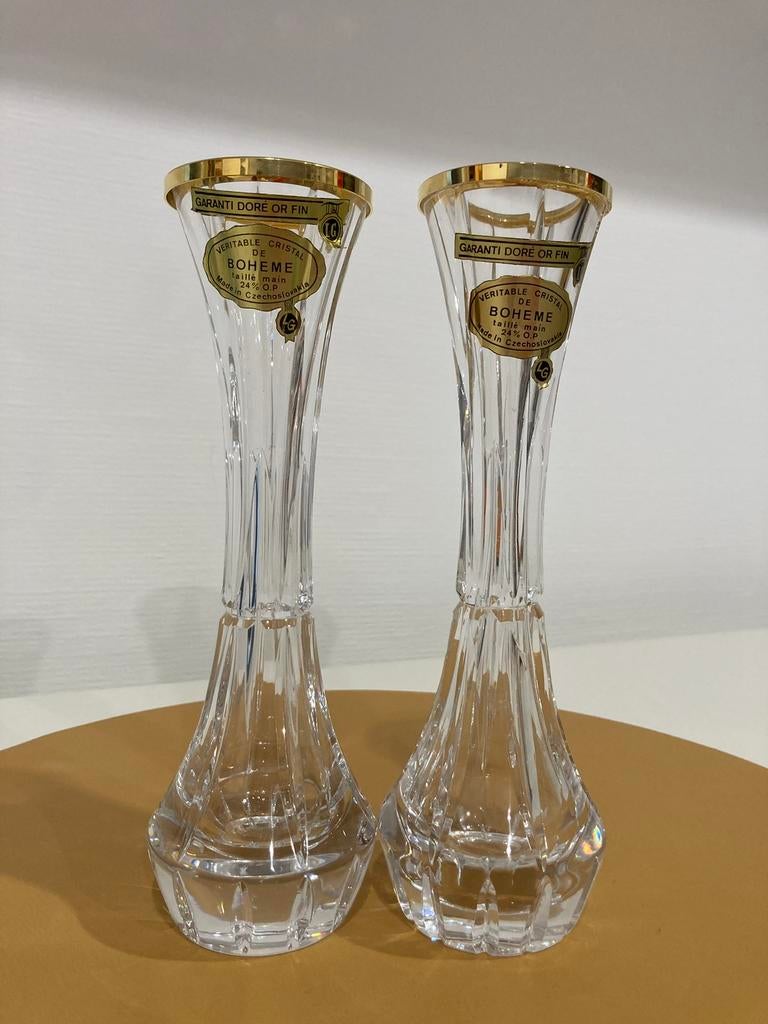 Twee kristallen vaasjes in boheems kristal, Ophalen of Verzenden