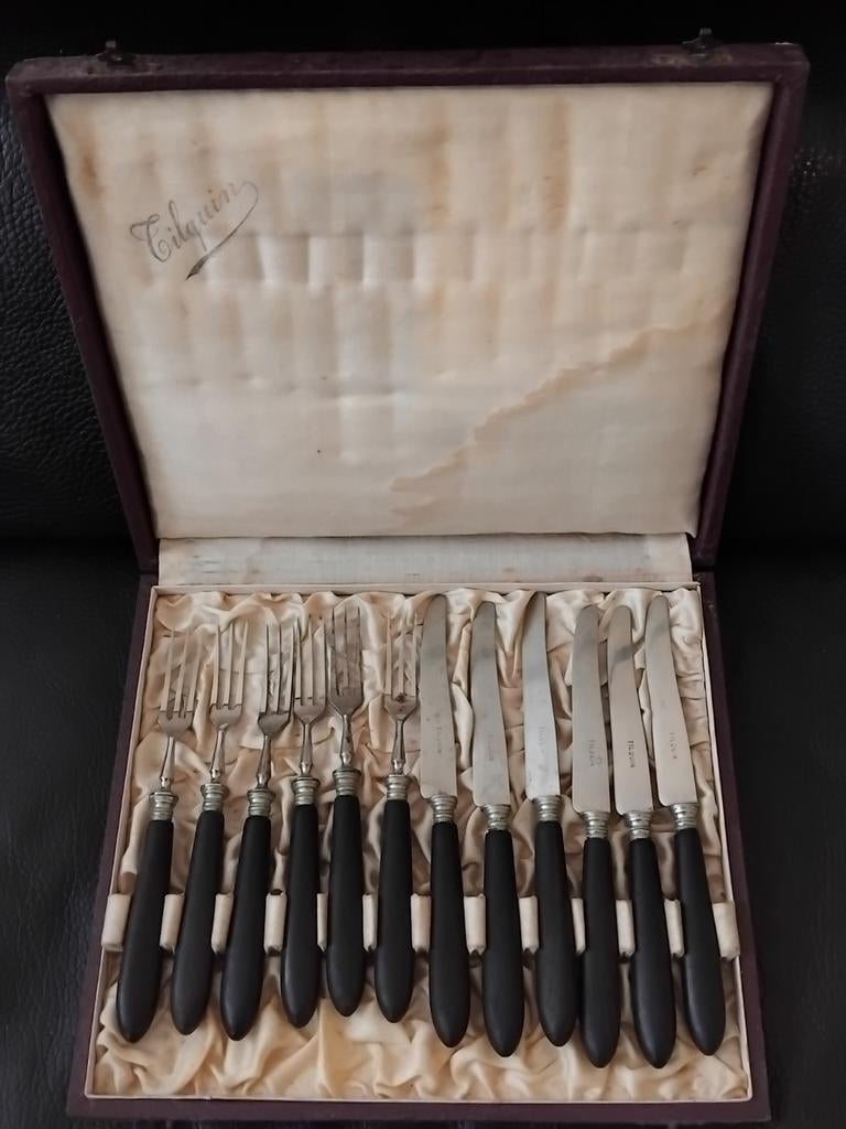 Oude Set 6Vork&6mes  "Tilquin /Antwerpen., Antiek en Kunst, Ophalen of Verzenden