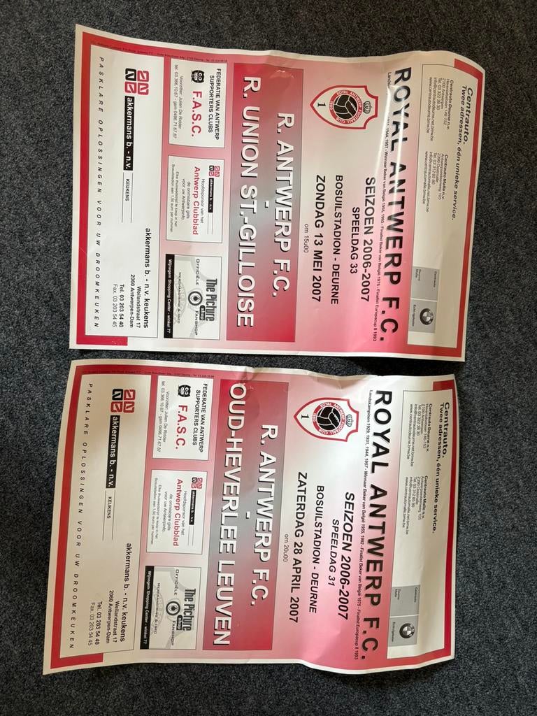 2 grote officiële wedstrijd affiches R Antwerp FC, Verzamelen, Ophalen