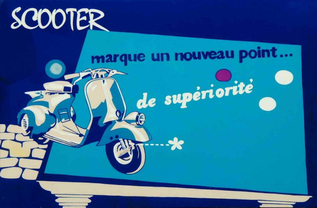 Publicité rétro sur laque scooter bleu F244, Enlèvement ou Envoi, Utilisé, Panneau publicitaire