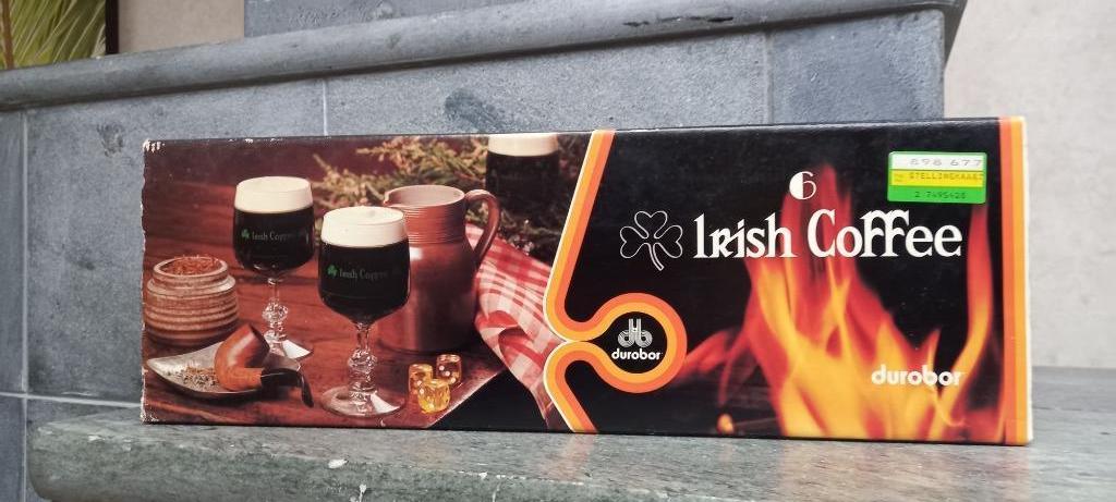 6 vintage Irish Coffeeglazen DUROBOR in doos, Ophalen of Verzenden, Zo goed als nieuw, Overige typen