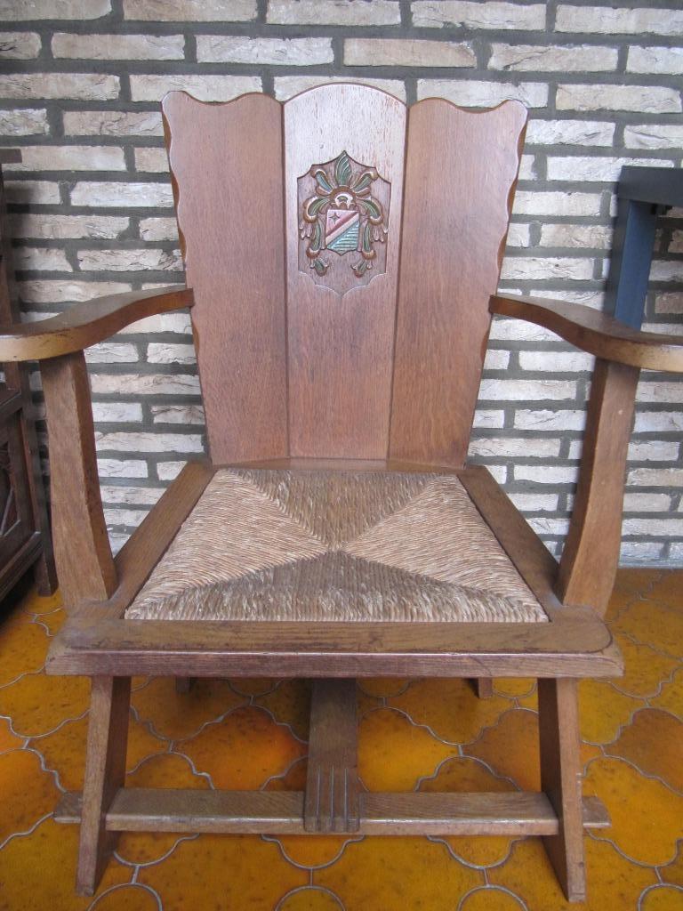 Vintage - Chaise en bois avec assise en osier, Brun, Enlèvement, Utilisé, Bois