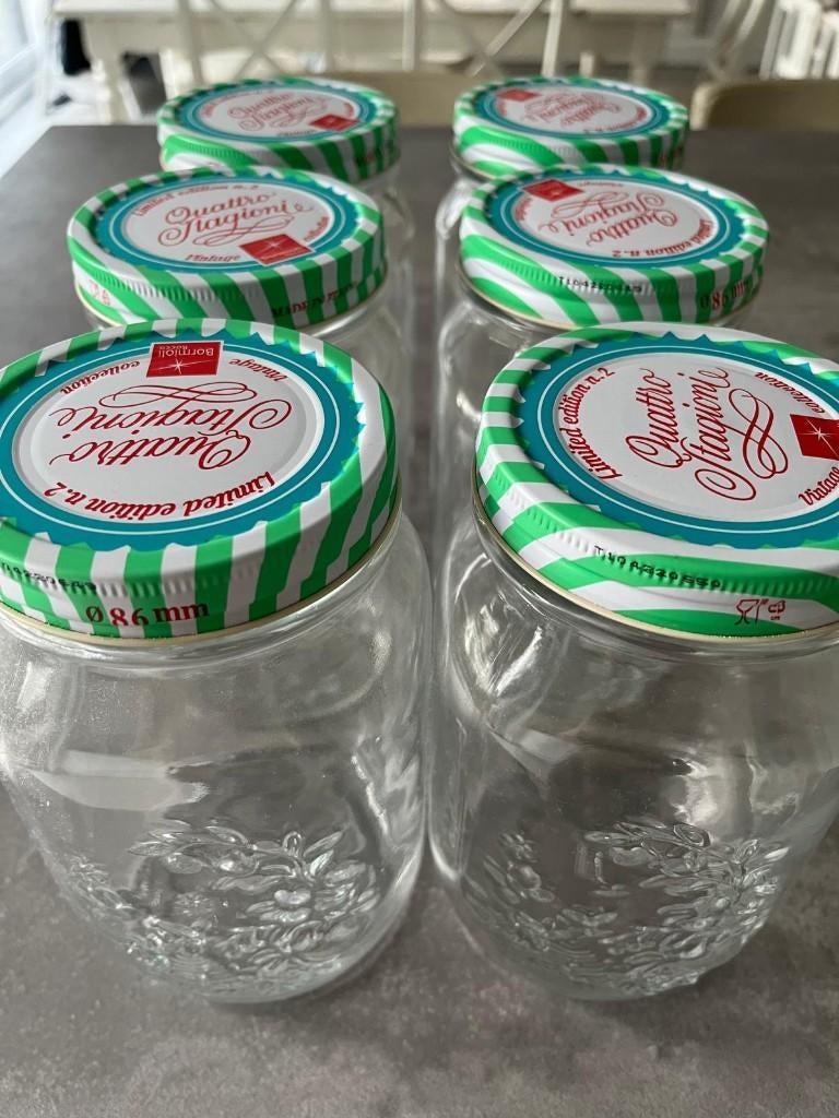 Inmaakpotten Quattro Stagioni Bormioli Rocco, Huis en Inrichting, Ophalen, Zo goed als nieuw, Glas of Glazen