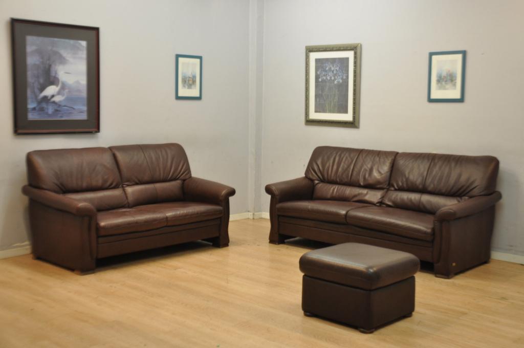 Très beau salon CUIR 3+2 Longlife +pouf*, Enlèvement, Utilisé, Cuir