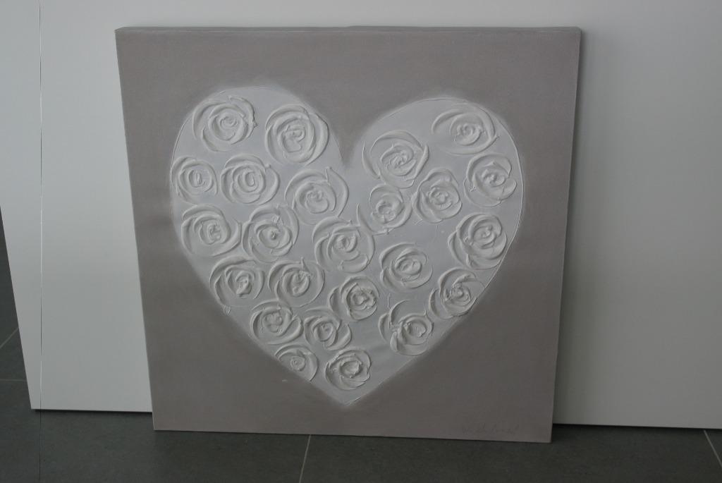 peinture sur toile taille 60 cm x 60 cm taupe et blanc, Antiquités & Art, Enlèvement