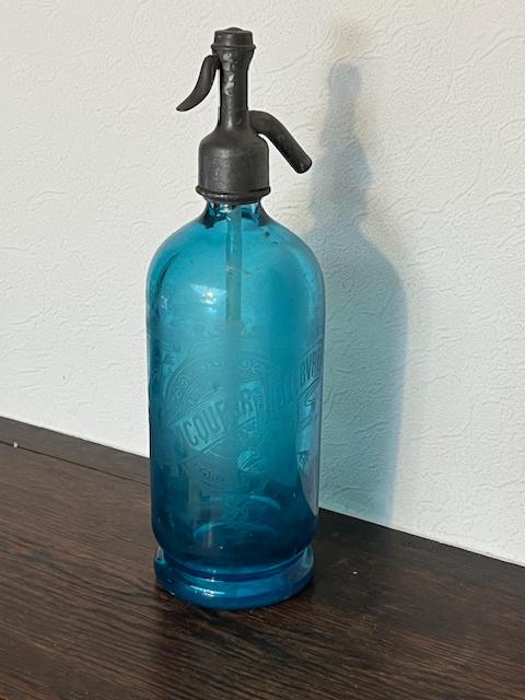 Ancienne bouteille siphon bleue, eau de selz, Enlèvement