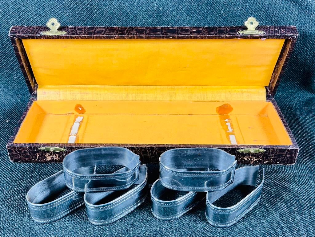 Set van 6 Antiek Art Deco zilverkleurig serviettenringen, Ophalen of Verzenden