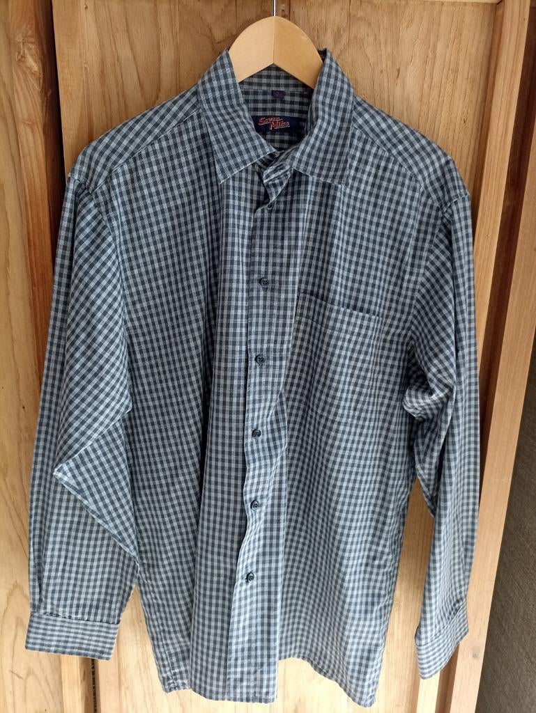 Chemise à carreaux noir et gris taille L, Enlèvement ou Envoi, Comme neuf, Noir, Tour de cou 41/42 (L)