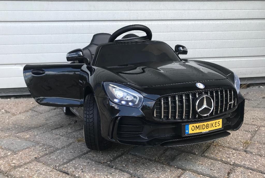 Mercedes GT-R AMG zwart 12V RC / Leder / Rubberban, MP3 AUX, Ophalen of Verzenden, Nieuw