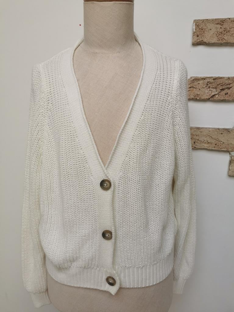 Très beau pull cardigan en coton blanc de chez STR, Enlèvement ou Envoi, Neuf, Taille 36 (S), Blanc