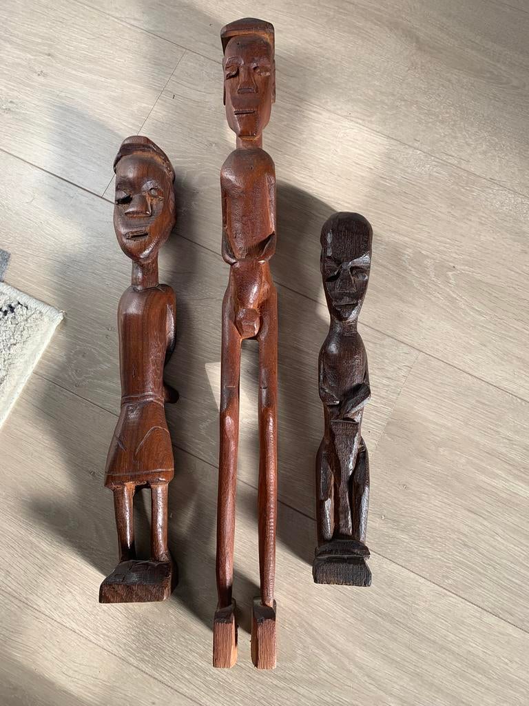 Lot de 3 statues africaines en bois, Antiek en Kunst, Ophalen