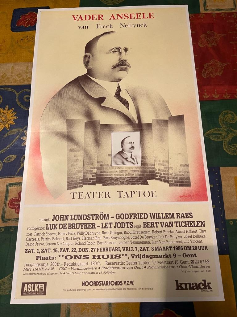 Vintage poster, Vader Anseele door Freek Neirynck *1986, Verzamelen, Rechthoekig Staand, Deurposter of groter, Ophalen of Verzenden