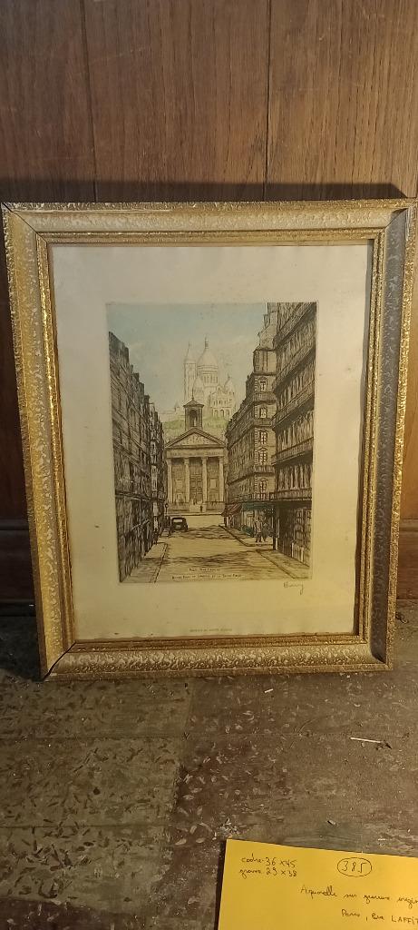 Aquarelle sur gravure, BARRY, Paris, rue lafitte, n385, Antiquités & Art, Enlèvement ou Envoi, Gravure