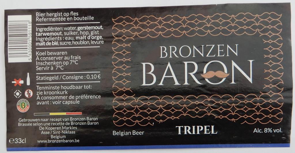 Étiquette de bière Bronze Baron Tripel Bras. De Leite (4y4), Collections, Enlèvement ou Envoi, Utilisé