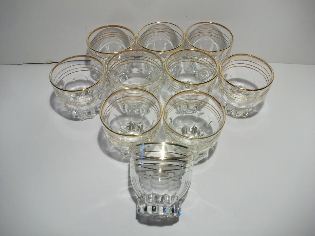 10 glaasjes 3 gouden ringen en gouden rand, Antiek en Kunst, Ophalen of Verzenden