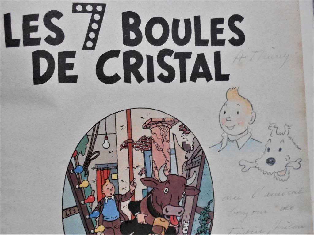Tintin - Les 7 Boules de Cristal 1951 - B5 - dédicace Hergé, Livres, BD, Enlèvement ou Envoi, Une BD, Utilisé, Hergé
