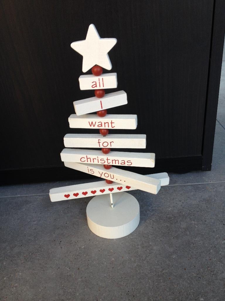 kleine witte houten kerstboom 26 cm hoog, Ophalen of Verzenden, Nieuw