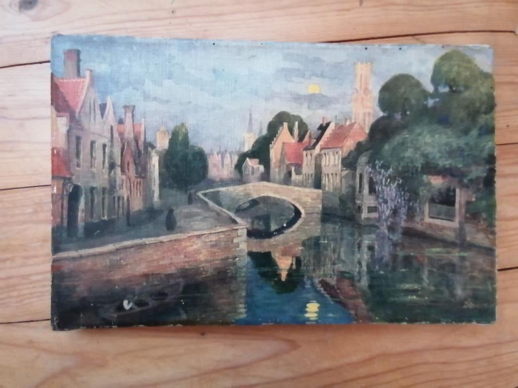 Schilderij olieverf stadzicht, gesigneerd van Hoecke, Antiquités & Art, Art | Peinture | Classique, Enlèvement