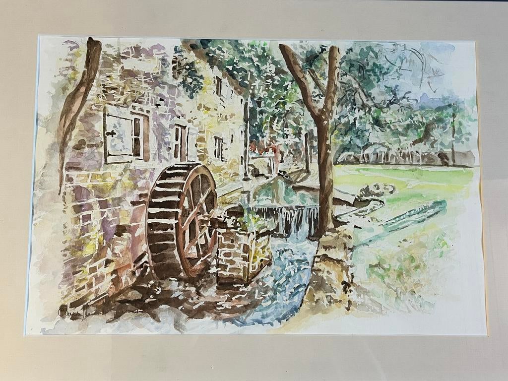 Aquarelle signée Claes - Moulin à Eau, Ophalen of Verzenden