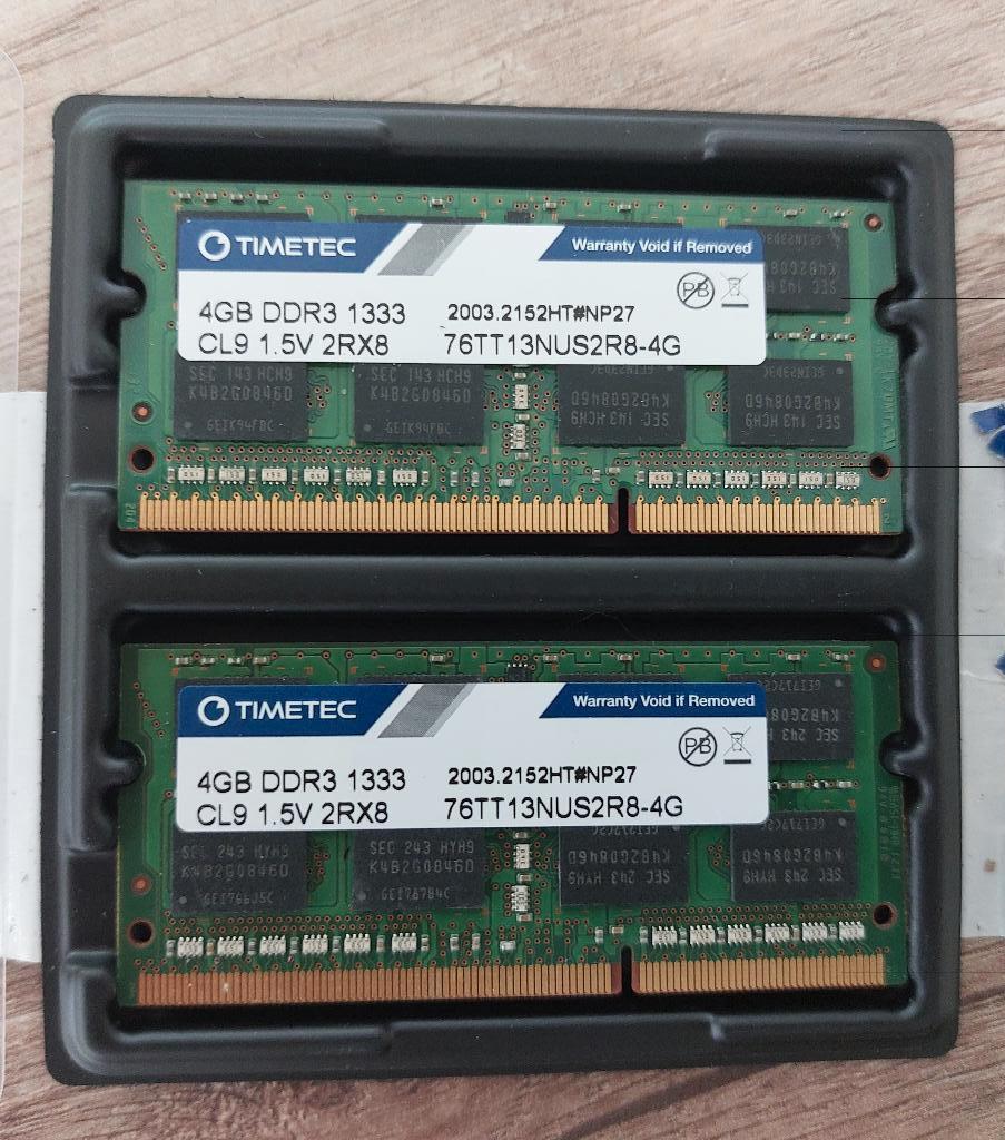 2 x 4 GB DDR3 RAM 1333, Informatique & Logiciels, Enlèvement ou Envoi, DDR3, Comme neuf, Laptop