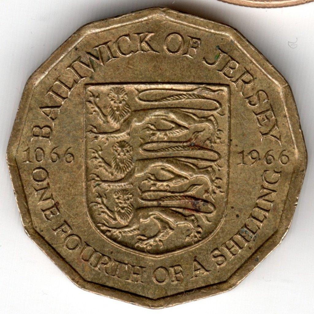 Jersey : One Fourth of a Shilling 1966 KM#27 Ref 16537, Ophalen of Verzenden, Overige landen, Losse munt