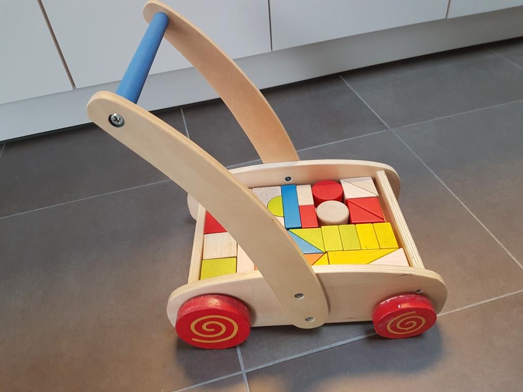 Loopwagentje met houten blokken, goede staat, Enlèvement ou Envoi, Comme neuf