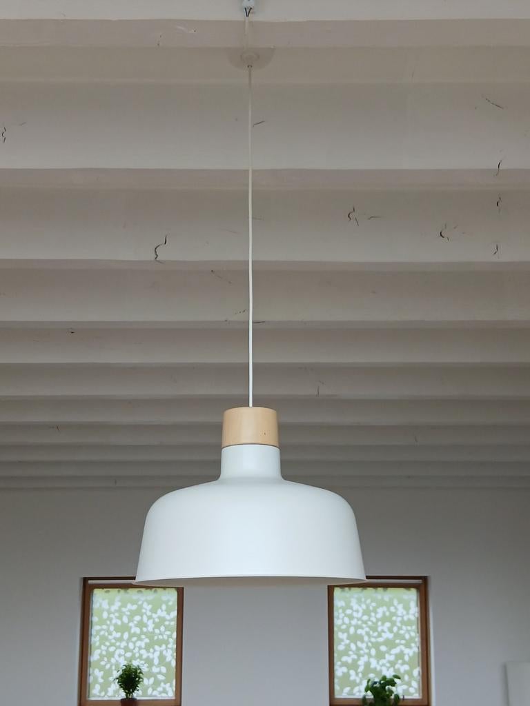 Ikea Bunkeflo hanglamp 36 cm wit/berken + LED E27, Huis en Inrichting, Lampen | Hanglampen, Ophalen