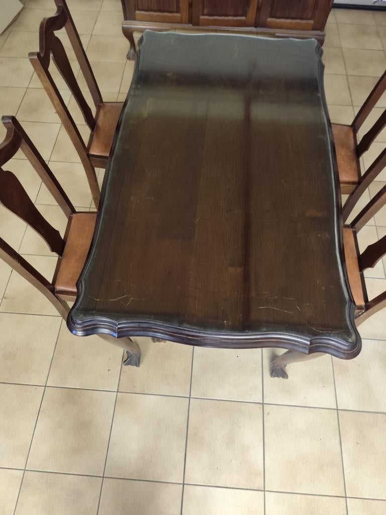 Te koop: Antieke eetkamerset (4 personen) met buffet en boek, Antiek en Kunst, Ophalen