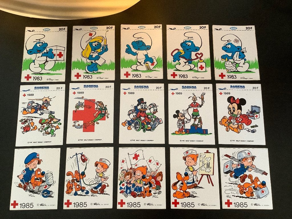 STICKERS RODE KRUIS SMURFEN, BILLIE&BOLLIE, DISNEY ., Verzamelen, Ophalen, Zo goed als nieuw, Strip of Tekenfilm