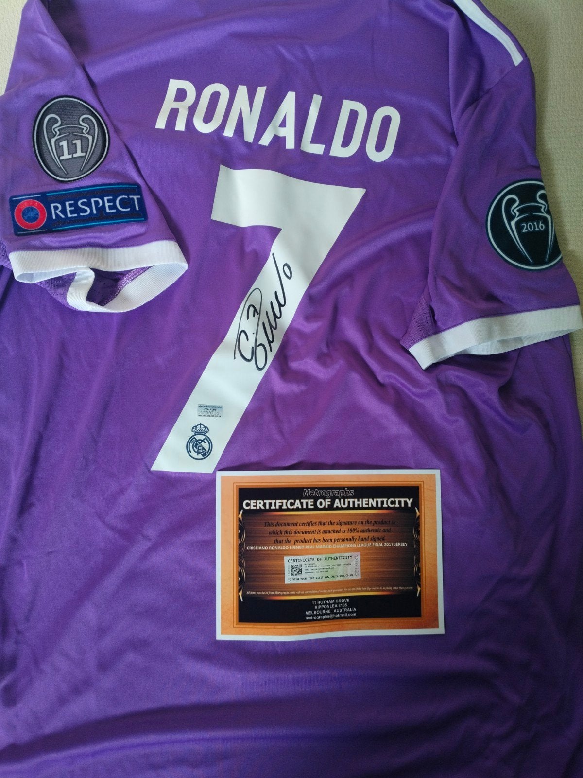 Real Madrid/Christiano Ronaldo signed shirt met certificaat, Verzamelen, Ophalen of Verzenden, Shirt