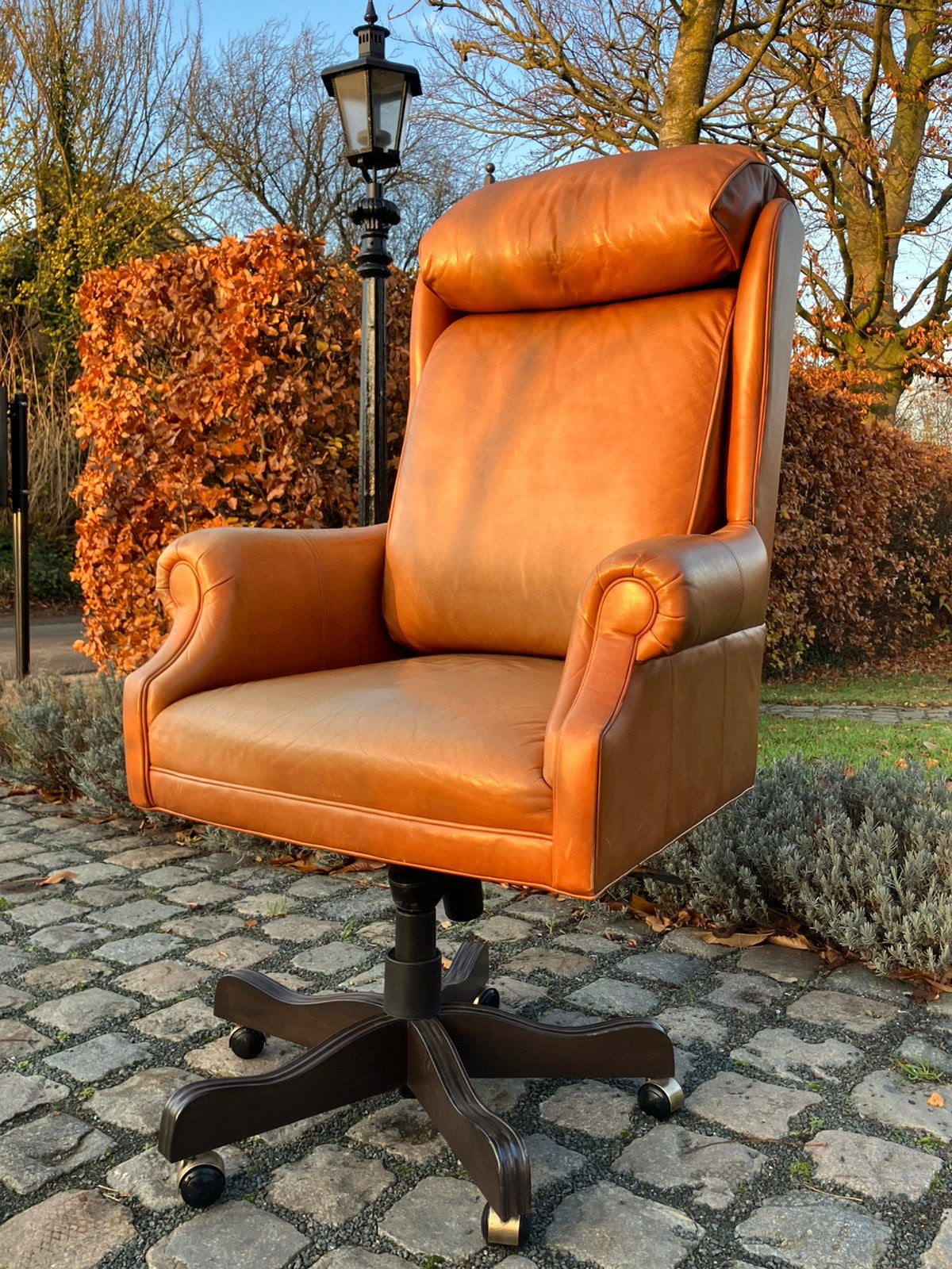 Grote comfortabele Vintage lederen bureaustoel, Ophalen, Gebruikt, Bureaustoel