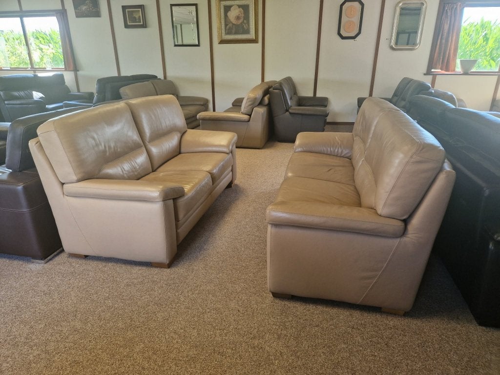 TAUPE BUFFELLEDEREN SALON 3 EN 2 ZIT, Enlèvement, Utilisé, Cuir