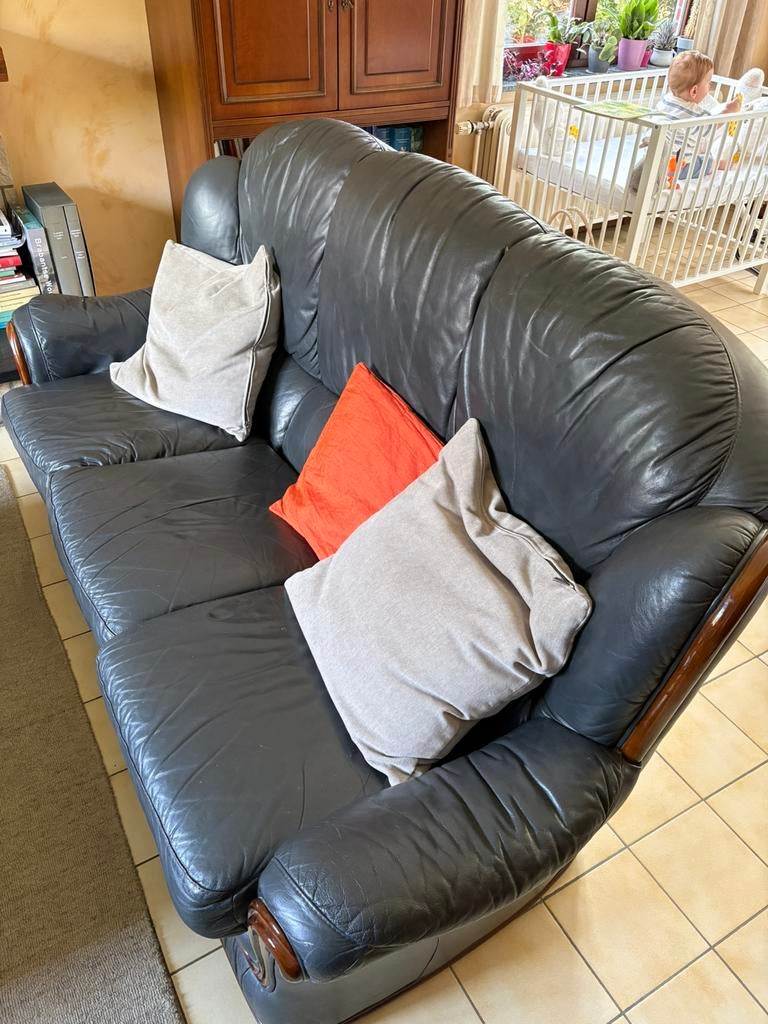 Lederen salon te koop (3-2-1 zit), Huis en Inrichting, Ophalen, Gebruikt, 150 tot 200 cm, Vierpersoons of meer