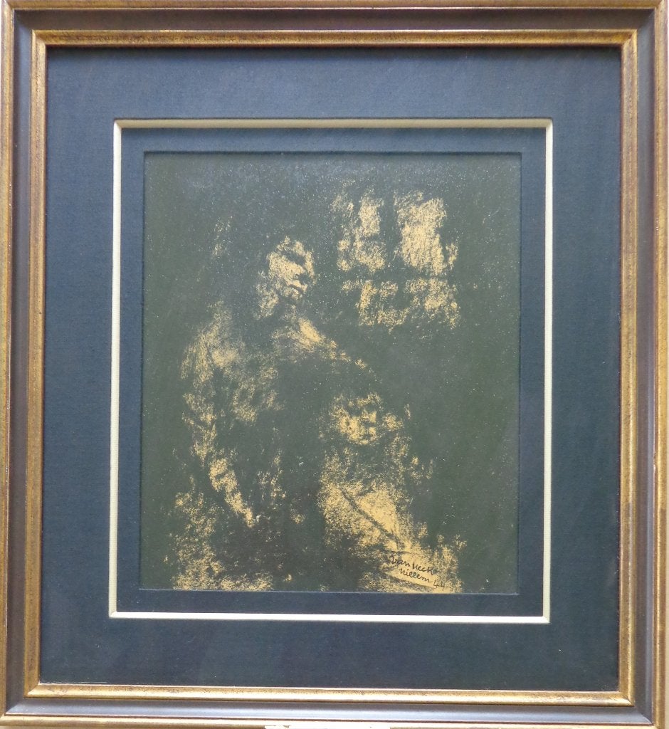 WILLLEM VAN HECKE / KOPPEL FIGUREN / ORIGINEEL 46x42cm KADER, Antiek en Kunst, Figuren, Papier/karton, Ophalen of Verzenden, Gemengde techniek